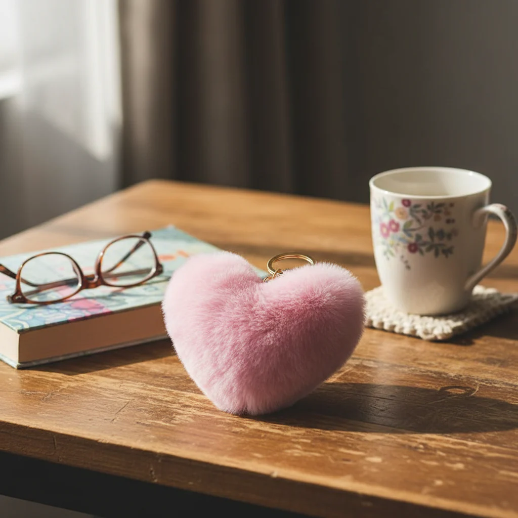 Nyckelring - Fluffigt rosa hjärta - Image 2