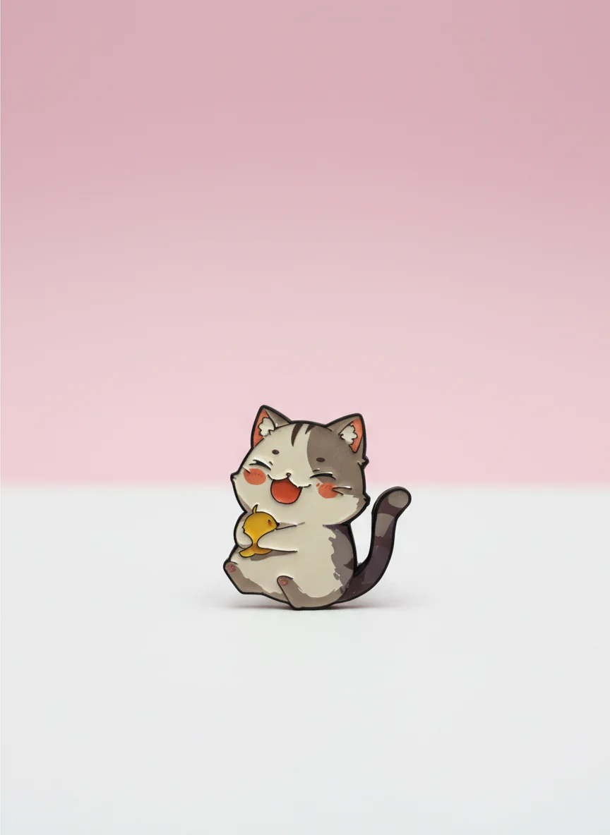 Pin - Glad katt med liten fågel