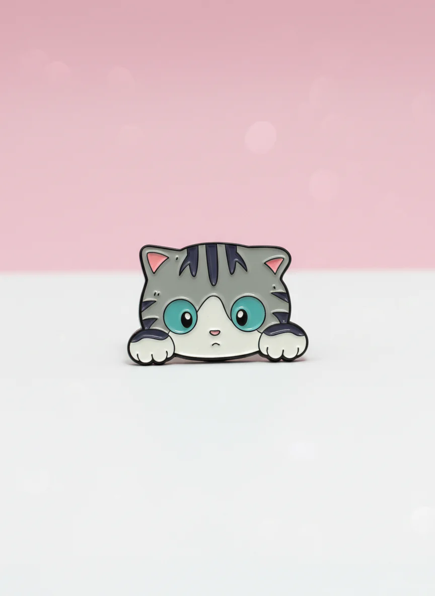 Pin - Grå nyfiken katt