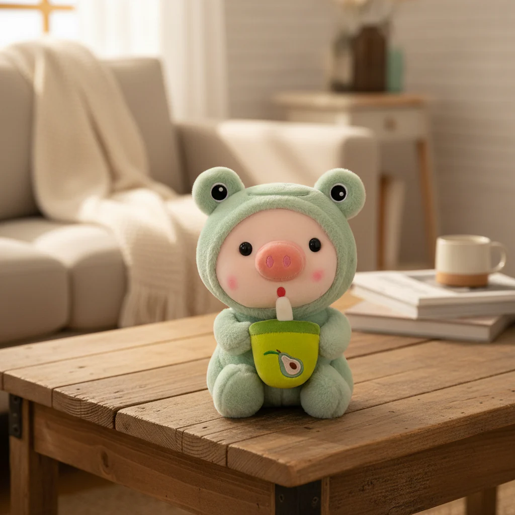 Gris i Groddräkt Plushie 25cm - Söt Mjukisdjur med Avocado Dryck - Image 2