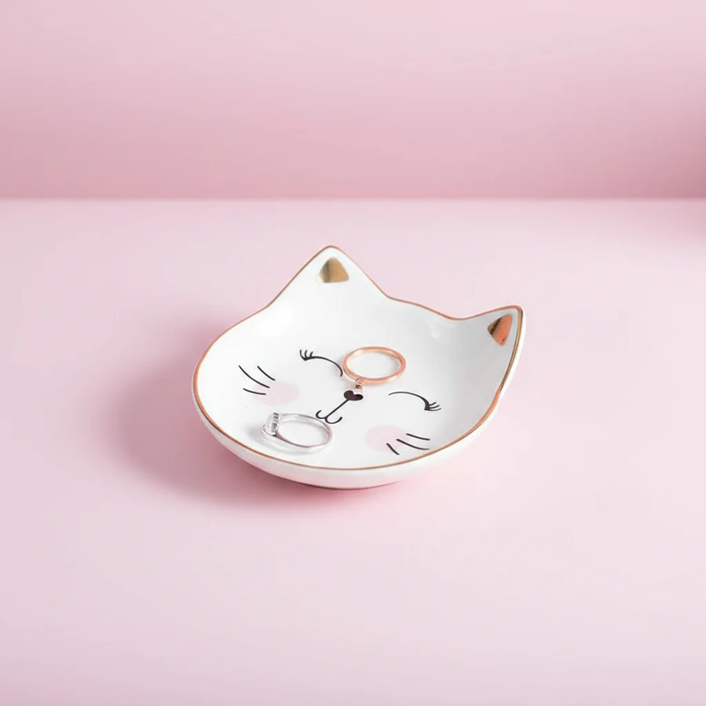 Porslinsfat - Smyckesfat eller godisskål med söt kattdesign