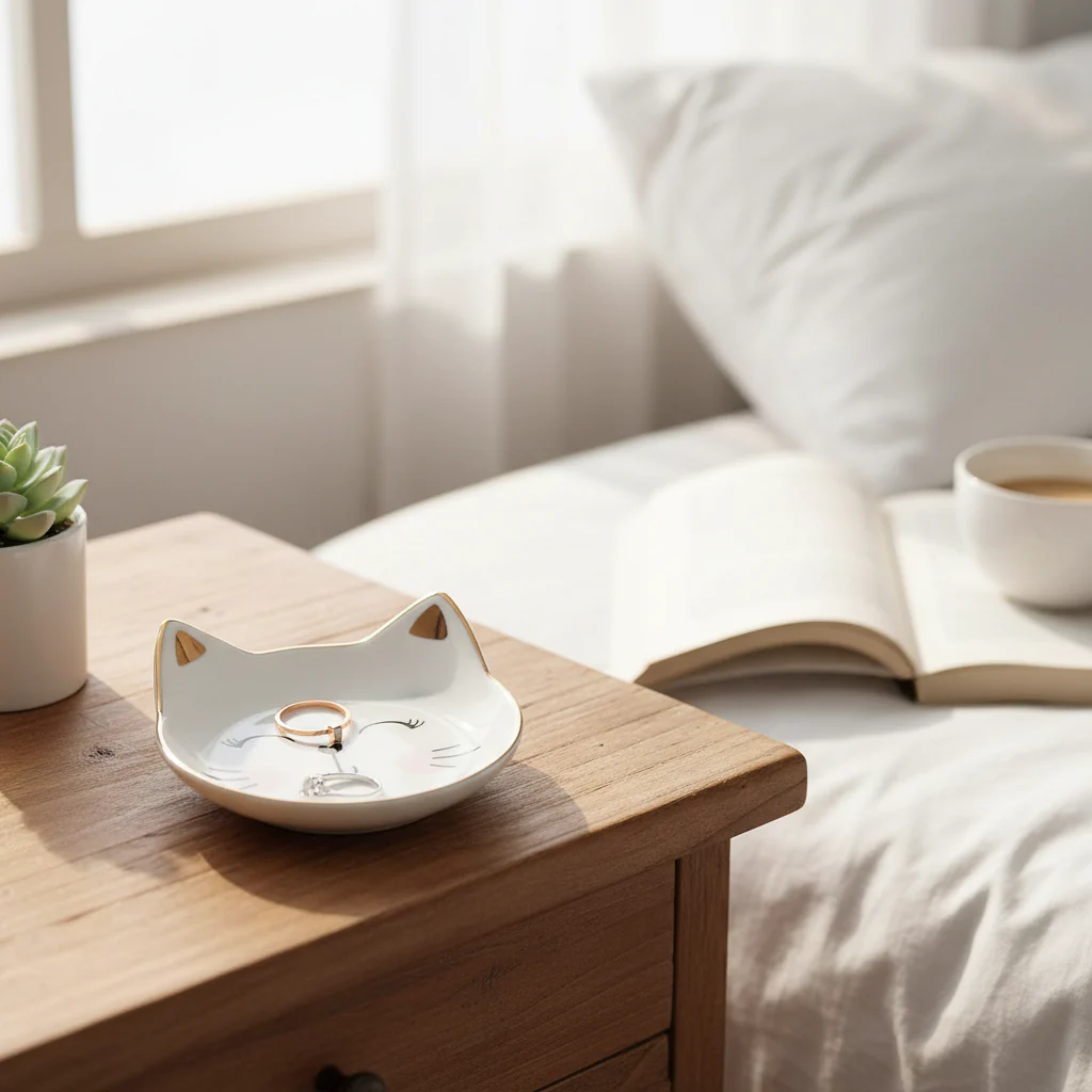 Porslinsfat - Smyckesfat eller godisskål med söt kattdesign - Image 2