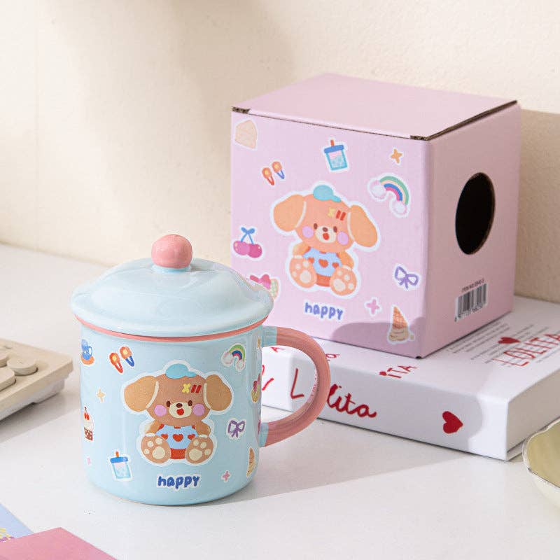 Söt beige Kawaii mugg med björn och lock – 400 ml - Image 4