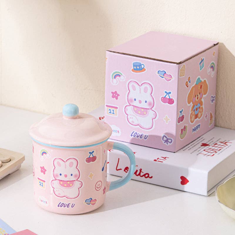 Söt beige Kawaii mugg med björn och lock – 400 ml - Image 5