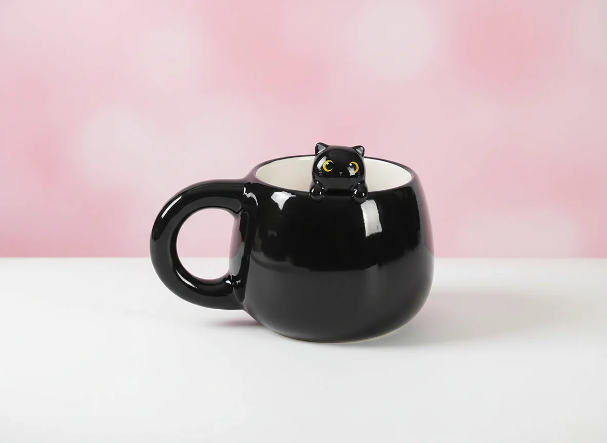 Keramisk mugg med svart katt – Perfekt för kattälskare