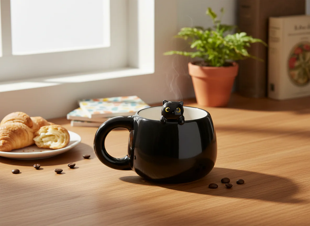 Keramisk mugg med svart katt – Perfekt för kattälskare - Image 2