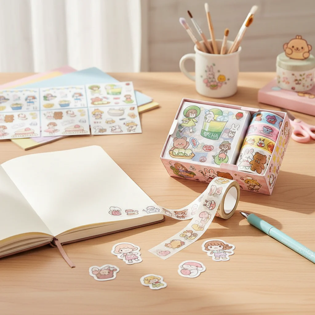 Washitejp & stickers - Pysselset kawaii Rosa - Image 2