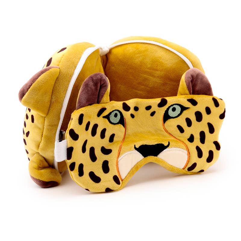 Relaxeazzz Leopard Round Plush Resekudde & Ögonmask - Image 3