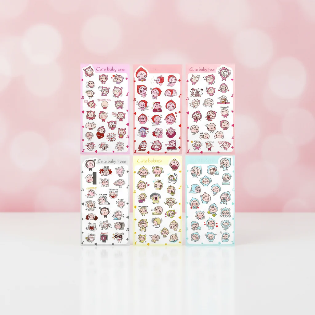 Kawaii Stickerset 6 Ark - Söta Dekorationer för Pyssel & Kalender