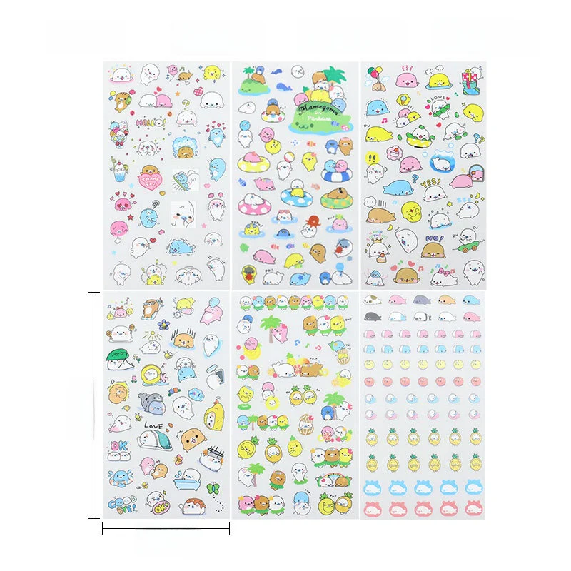 Sticker-set med söta sälar - 6 ark kawaii stickers för pyssel och dekoration