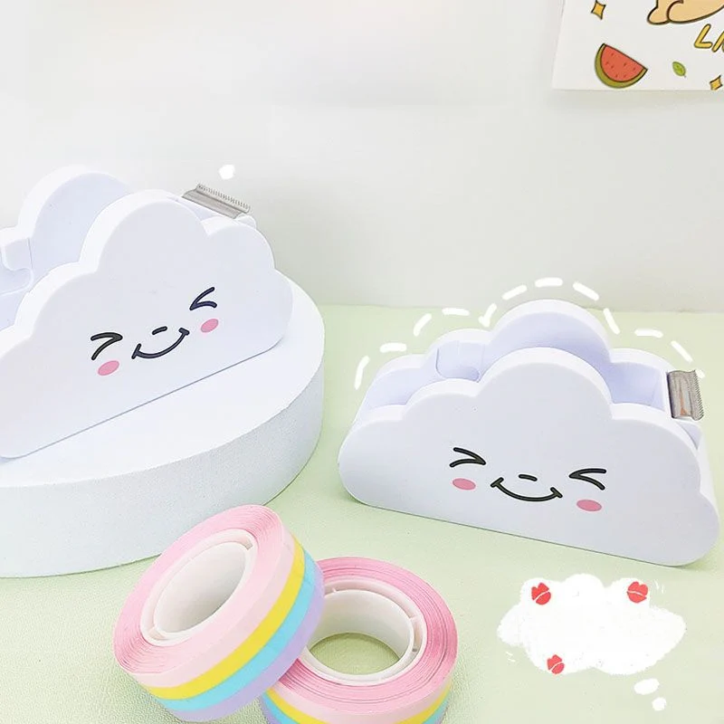 Söt Molnformad Tejphållare med Regnbågstejp - 25m x 1,8cm Kawaii Skrivbord - Image 3